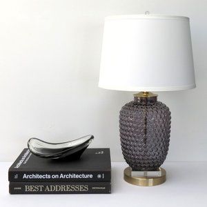 Vintage Retro Gray Smoke Glass Bubble Lamp, restored, Lucite, Brass